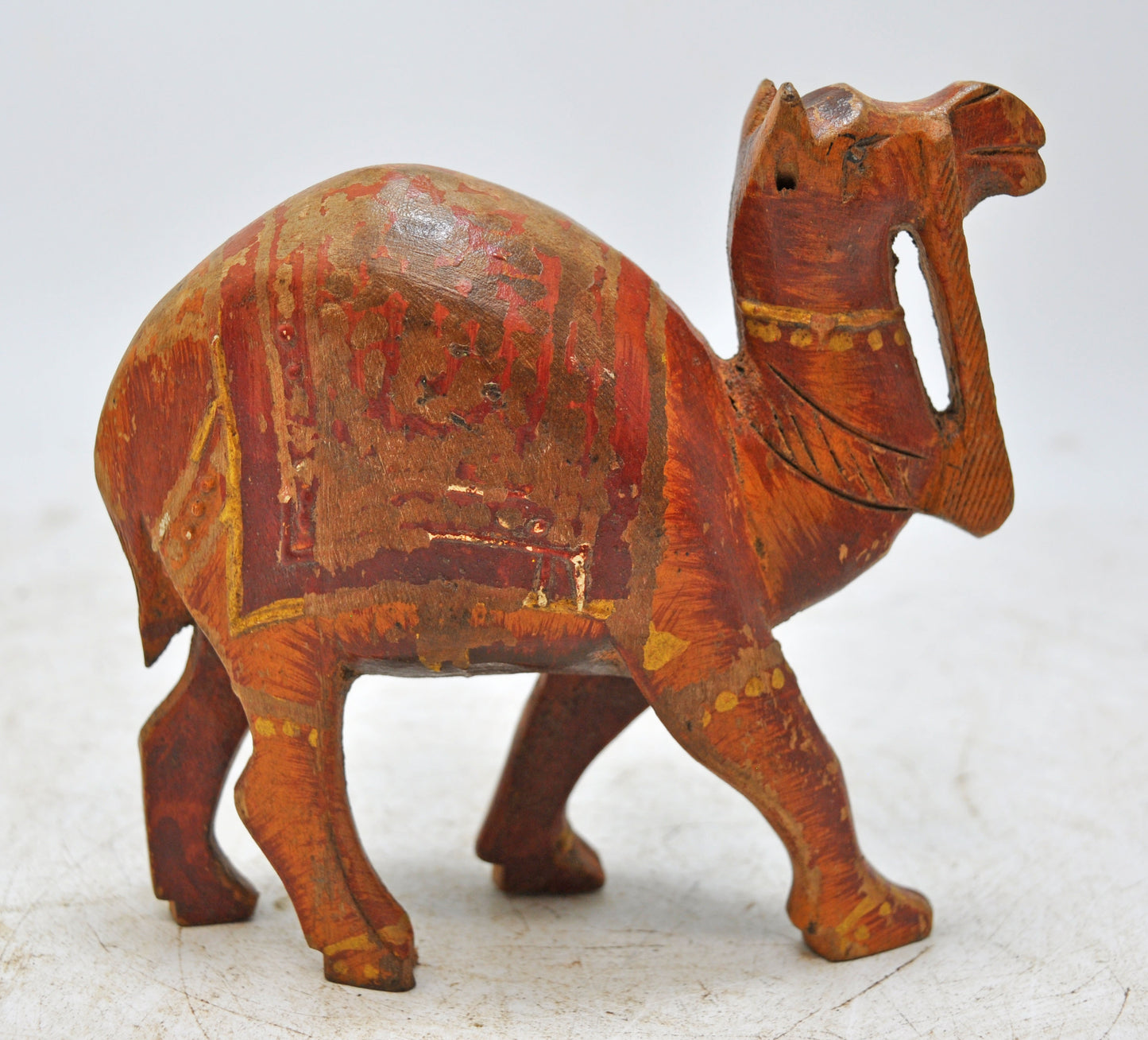 Vintage Wooden Small Camel Figurine Original Old Hand Carved Painted