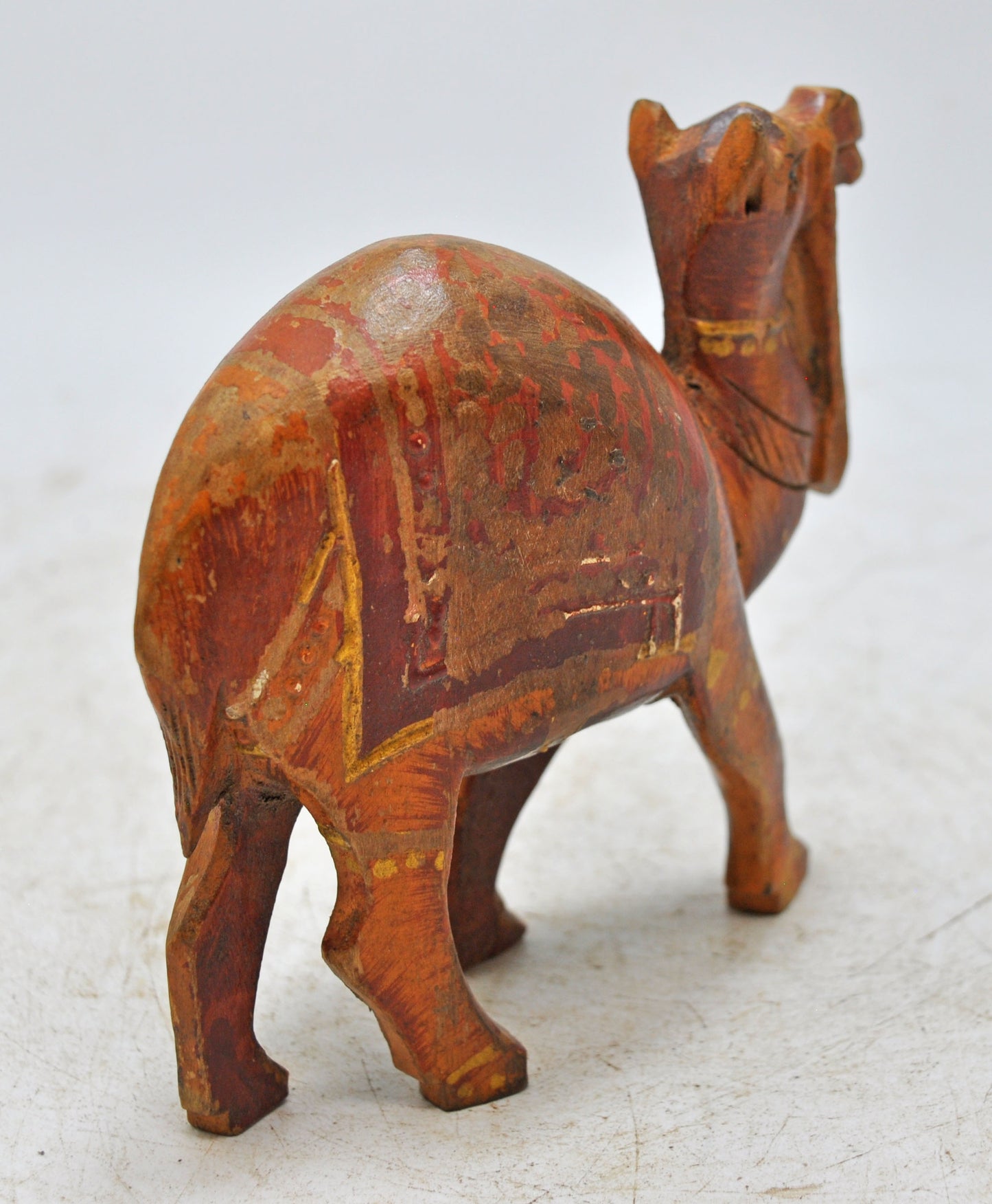 Vintage Wooden Small Camel Figurine Original Old Hand Carved Painted