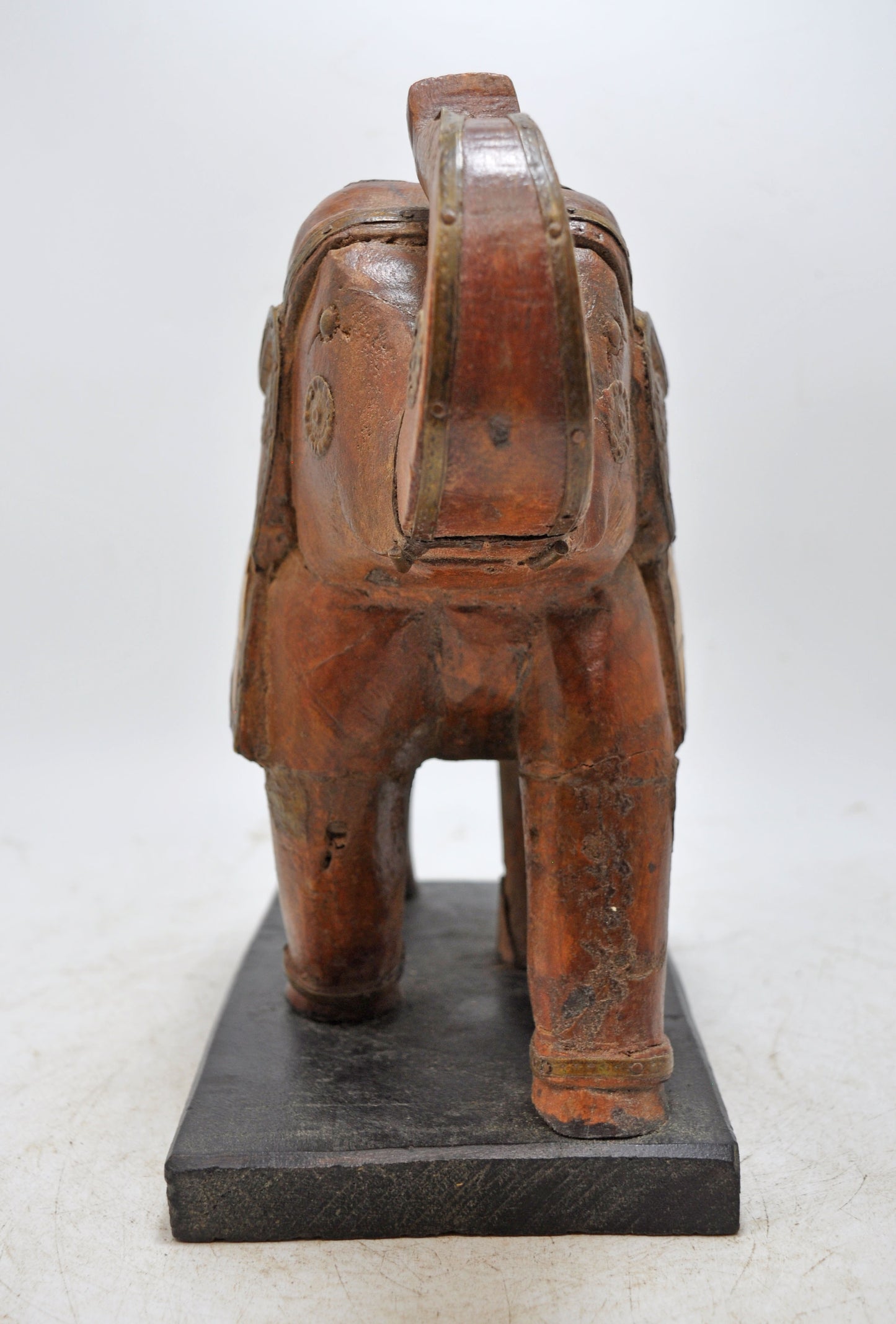 Vintage Wooden Elephant Figurine Original Old Hand Carved Bone Fitted