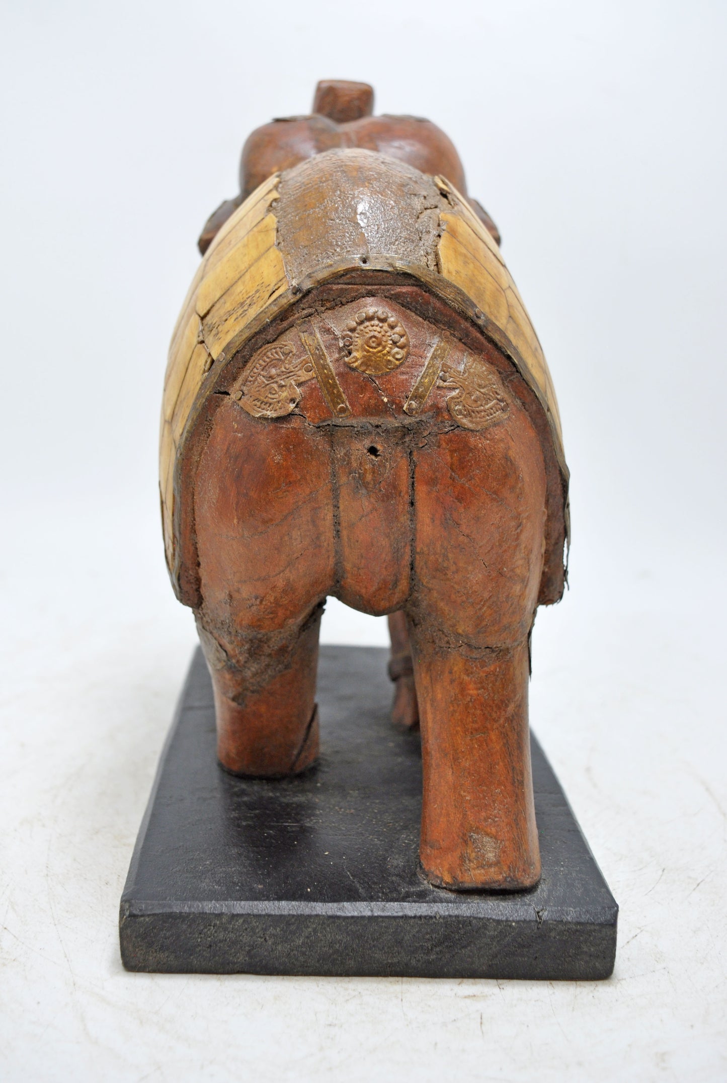 Vintage Wooden Elephant Figurine Original Old Hand Carved Bone Fitted