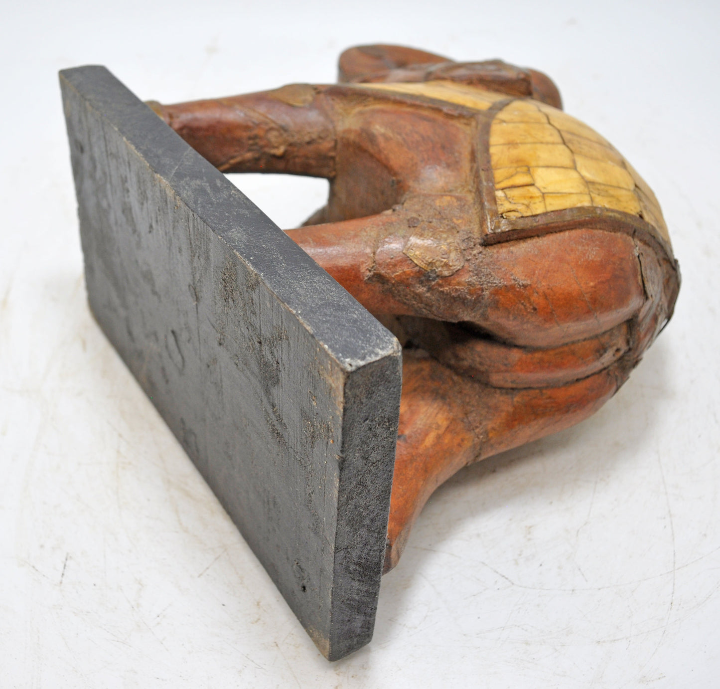 Vintage Wooden Elephant Figurine Original Old Hand Carved Bone Fitted