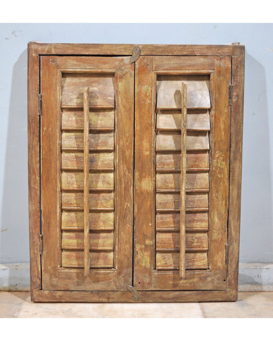 Antique Wooden Wall Décor Shutter Window With Frame Original Old Hand Crafted