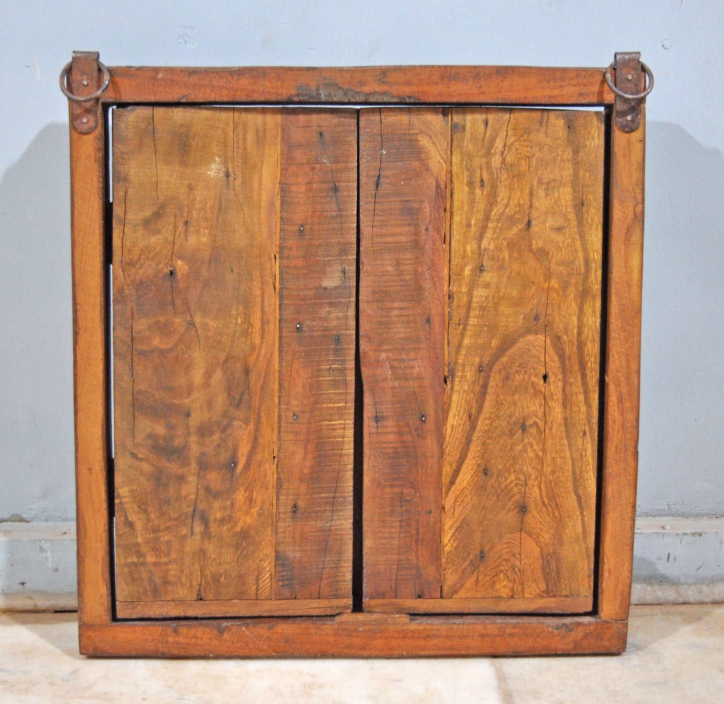 Antique Wooden Wall Décor Window Panel With Frame Square Blocks Crafted