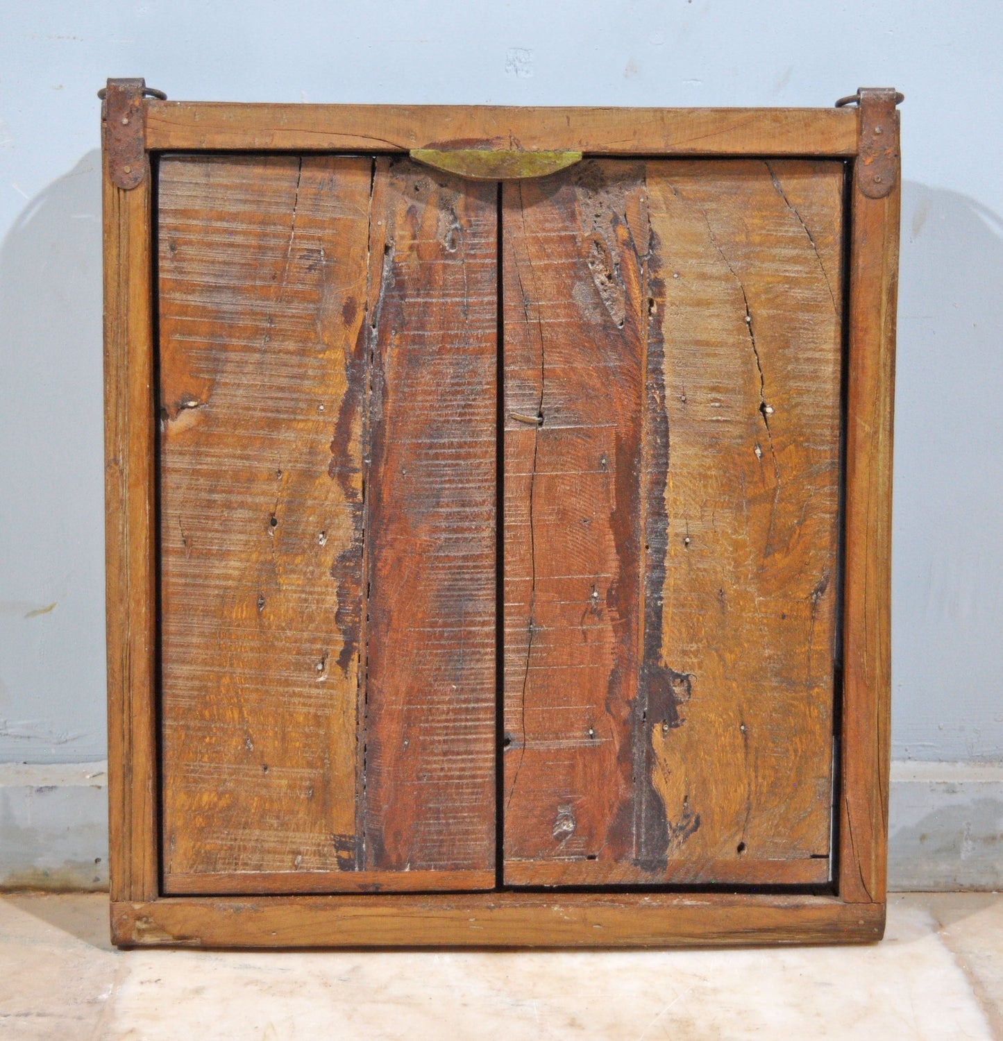 Antique Wooden Wall Décor Window Panel With Frame Square Blocks Crafted