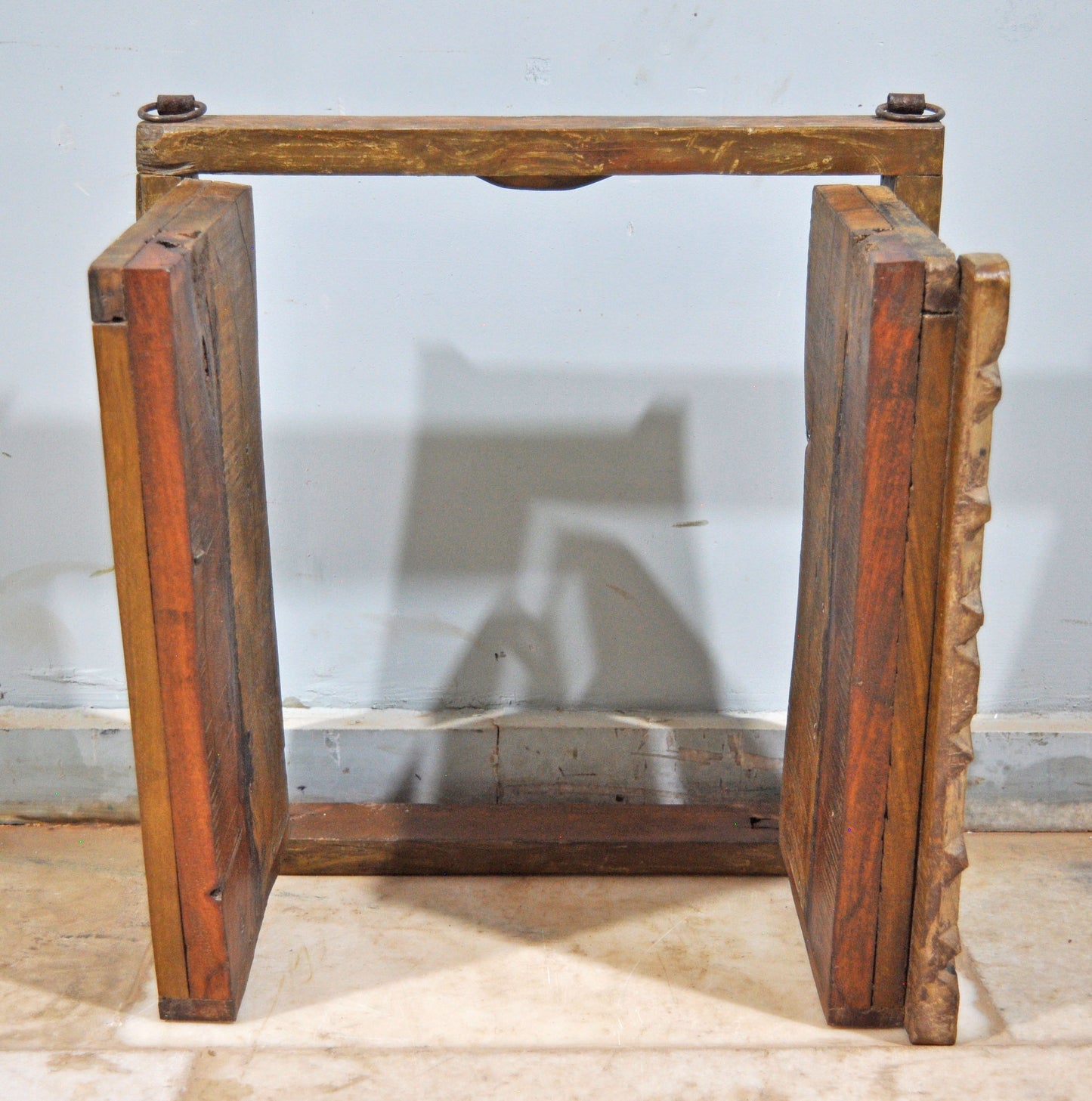 Antique Wooden Wall Décor Window Panel With Frame Square Blocks Crafted