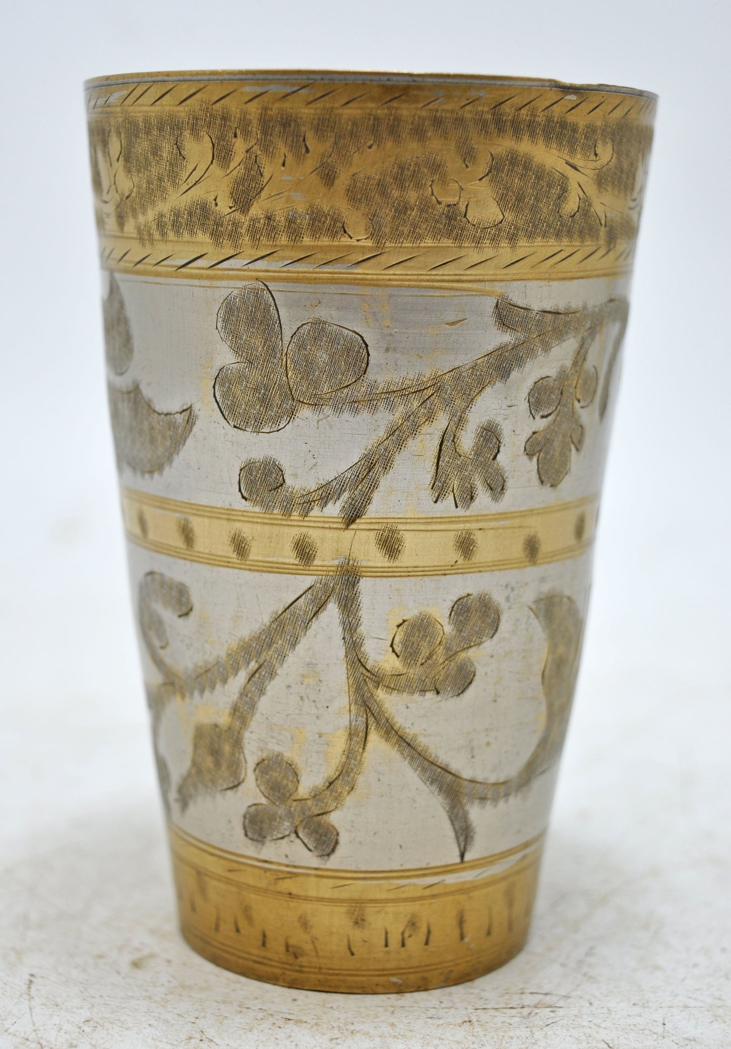 Antique Brass Lassi Drinking Glass Cup Original Old Hand Crafted Engraved