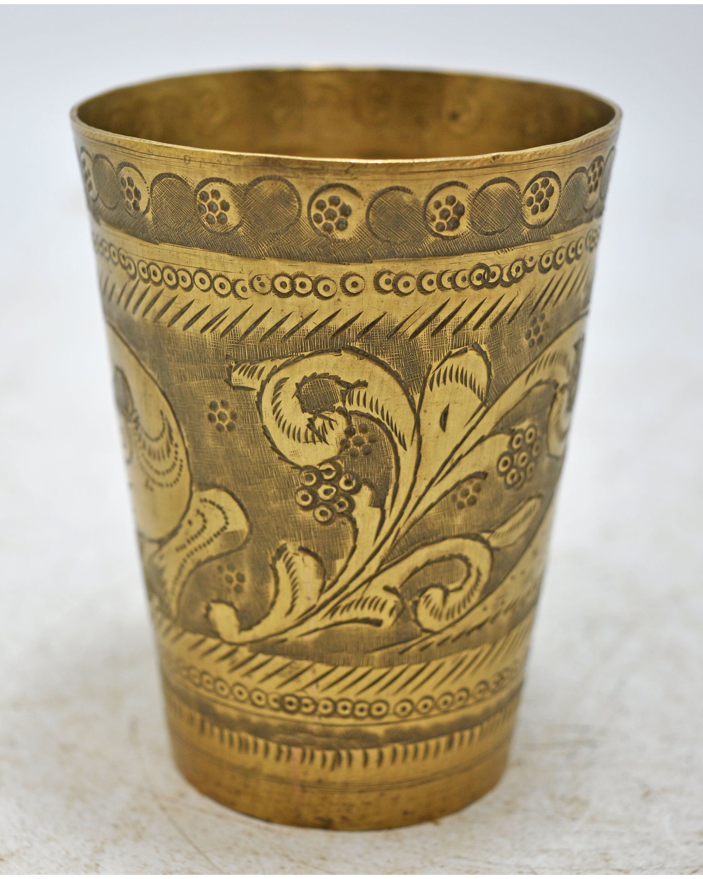 Antique Brass Lassi Drinking Glass Cup Original Old Hand Crafted Engraved