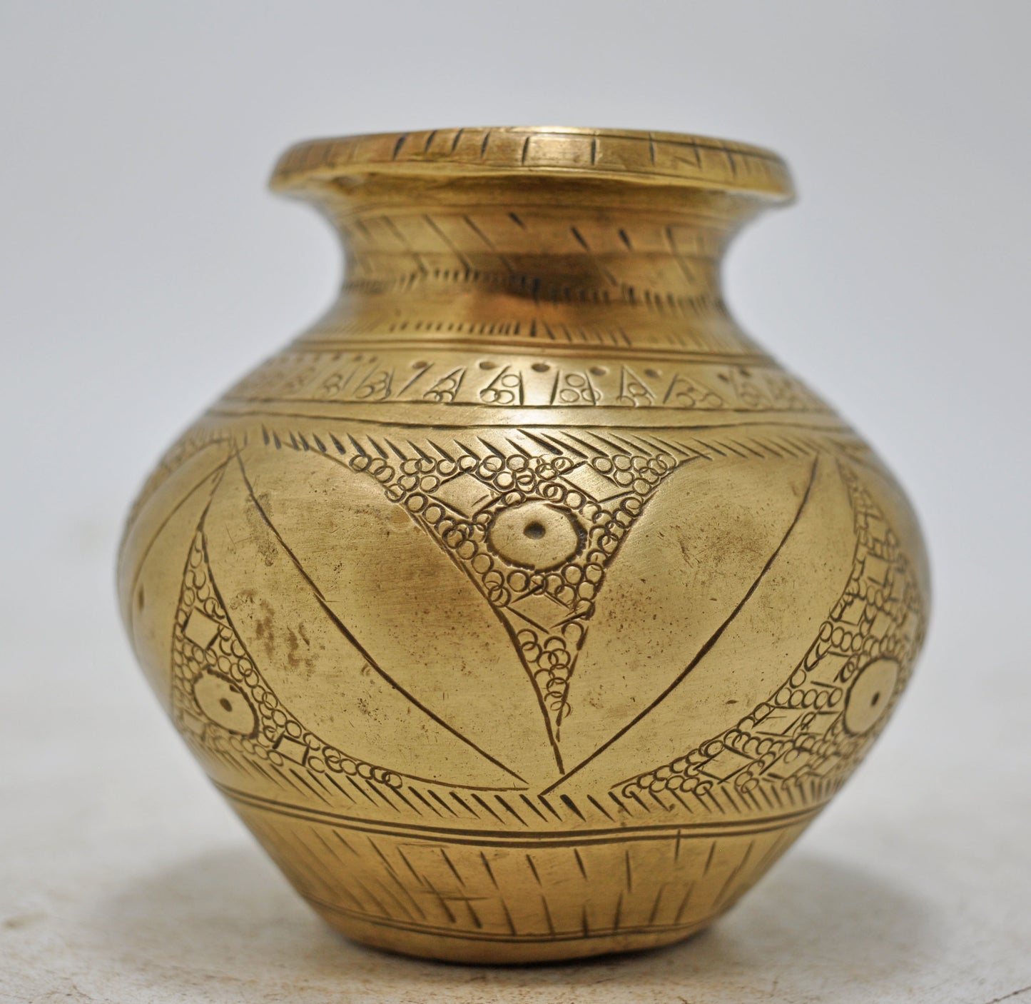 Antique Brass Drinking Pot Lota Original Old Hand Crafted Fine Engraved