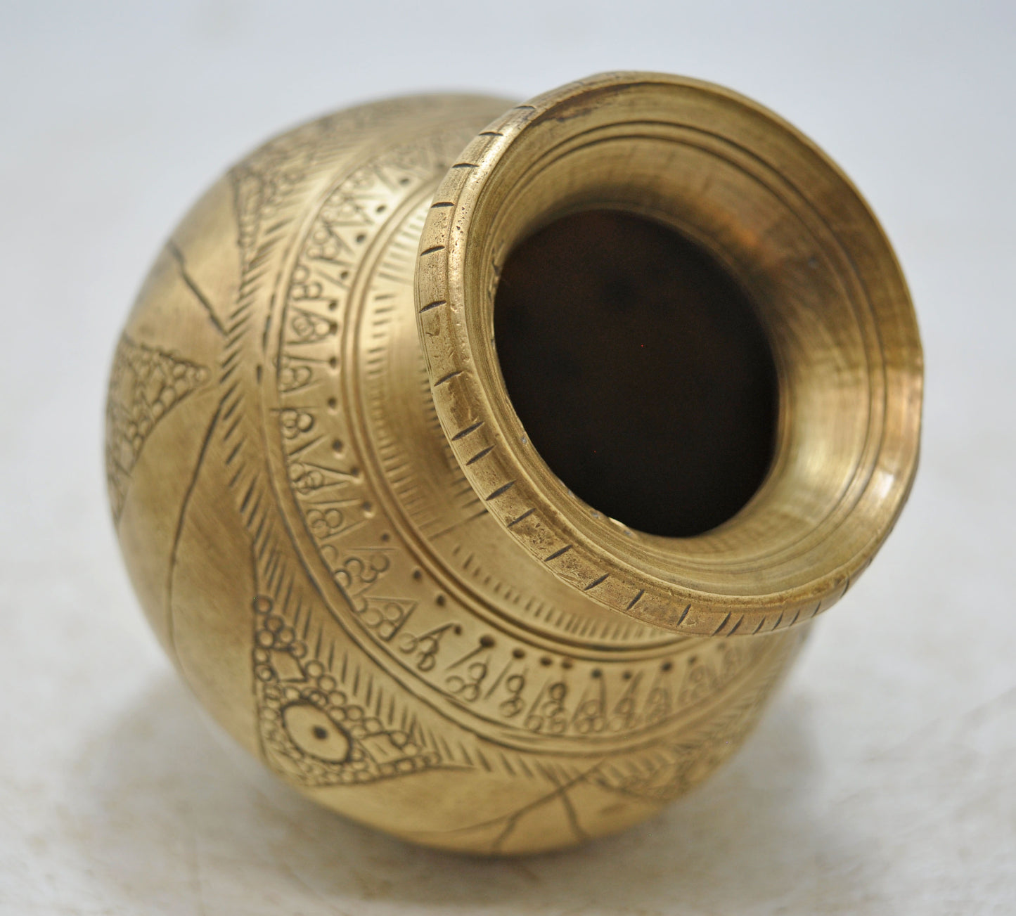 Antique Brass Drinking Pot Lota Original Old Hand Crafted Fine Engraved