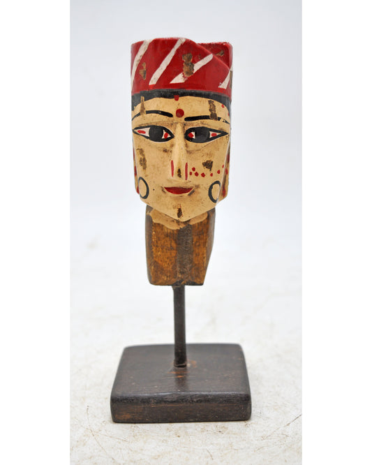 Vintage Wooden Puppet Head Bust Figurine Original Old Hand Carved Painted