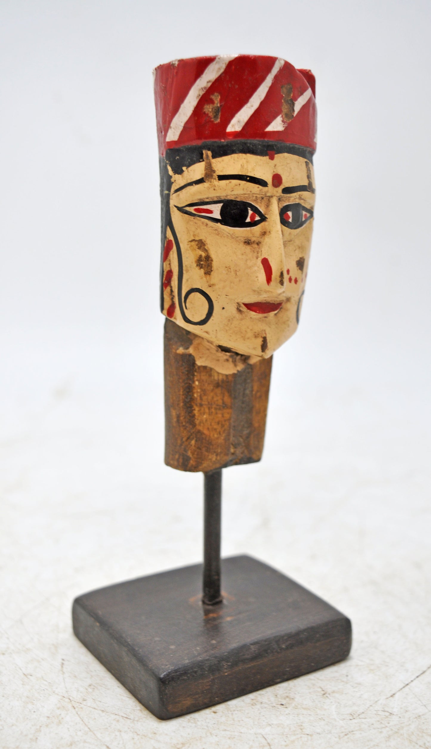 Vintage Wooden Puppet Head Bust Figurine Original Old Hand Carved Painted