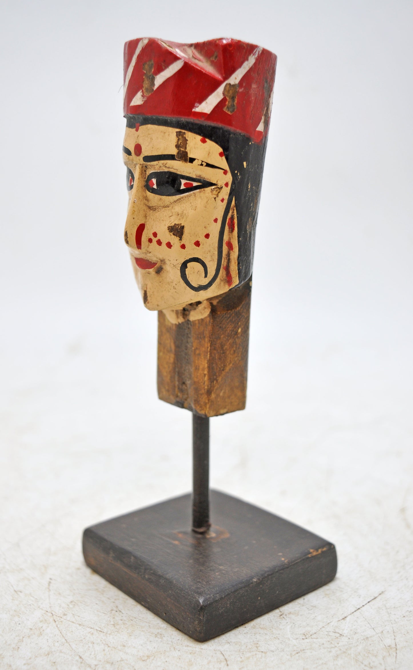 Vintage Wooden Puppet Head Bust Figurine Original Old Hand Carved Painted