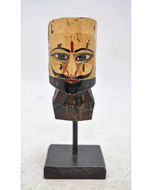 Vintage Wooden Puppet Head Bust Figurine Original Old Hand Carved Painted