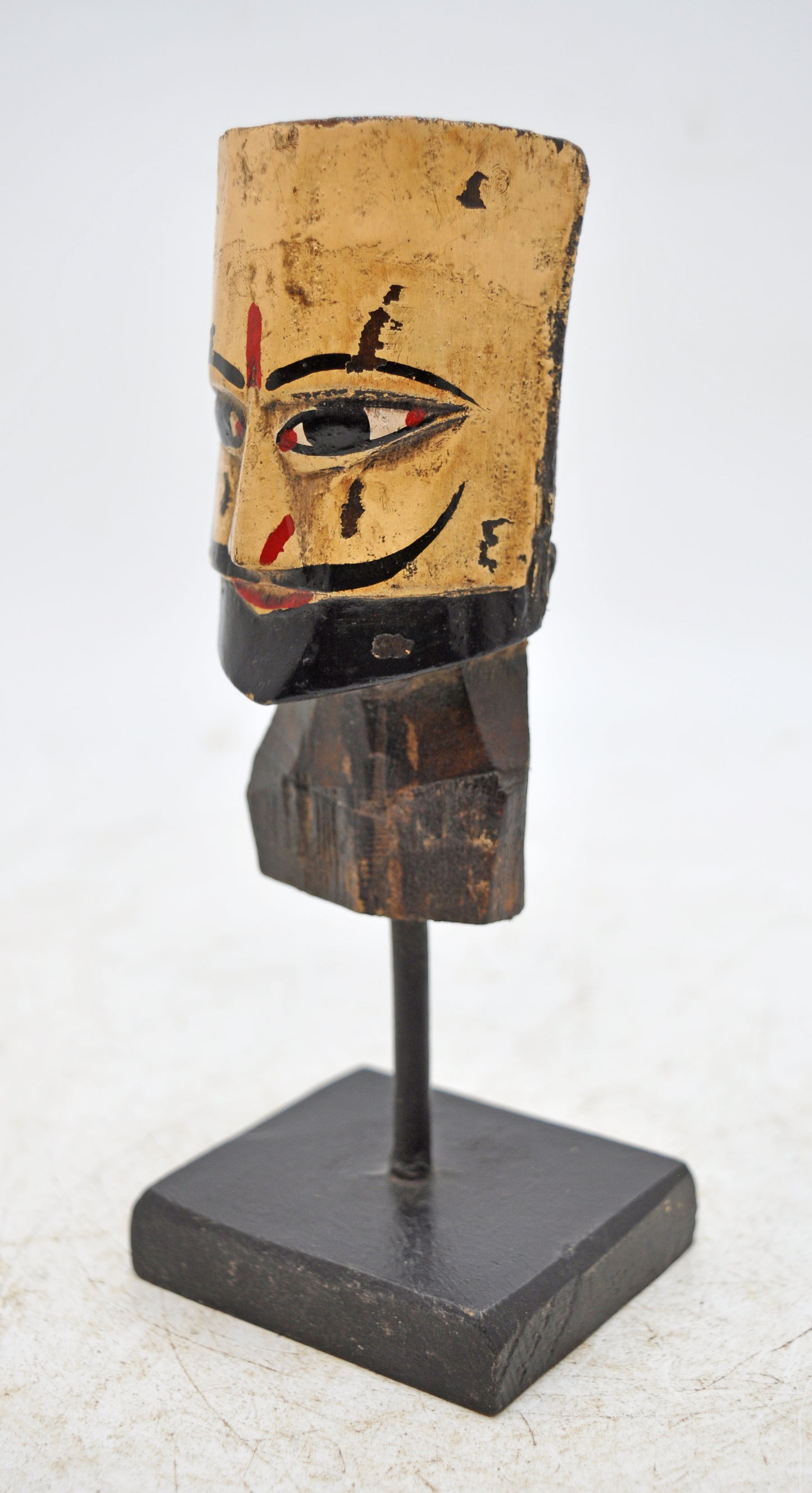 Vintage Wooden Puppet Head Bust Figurine Original Old Hand Carved Painted