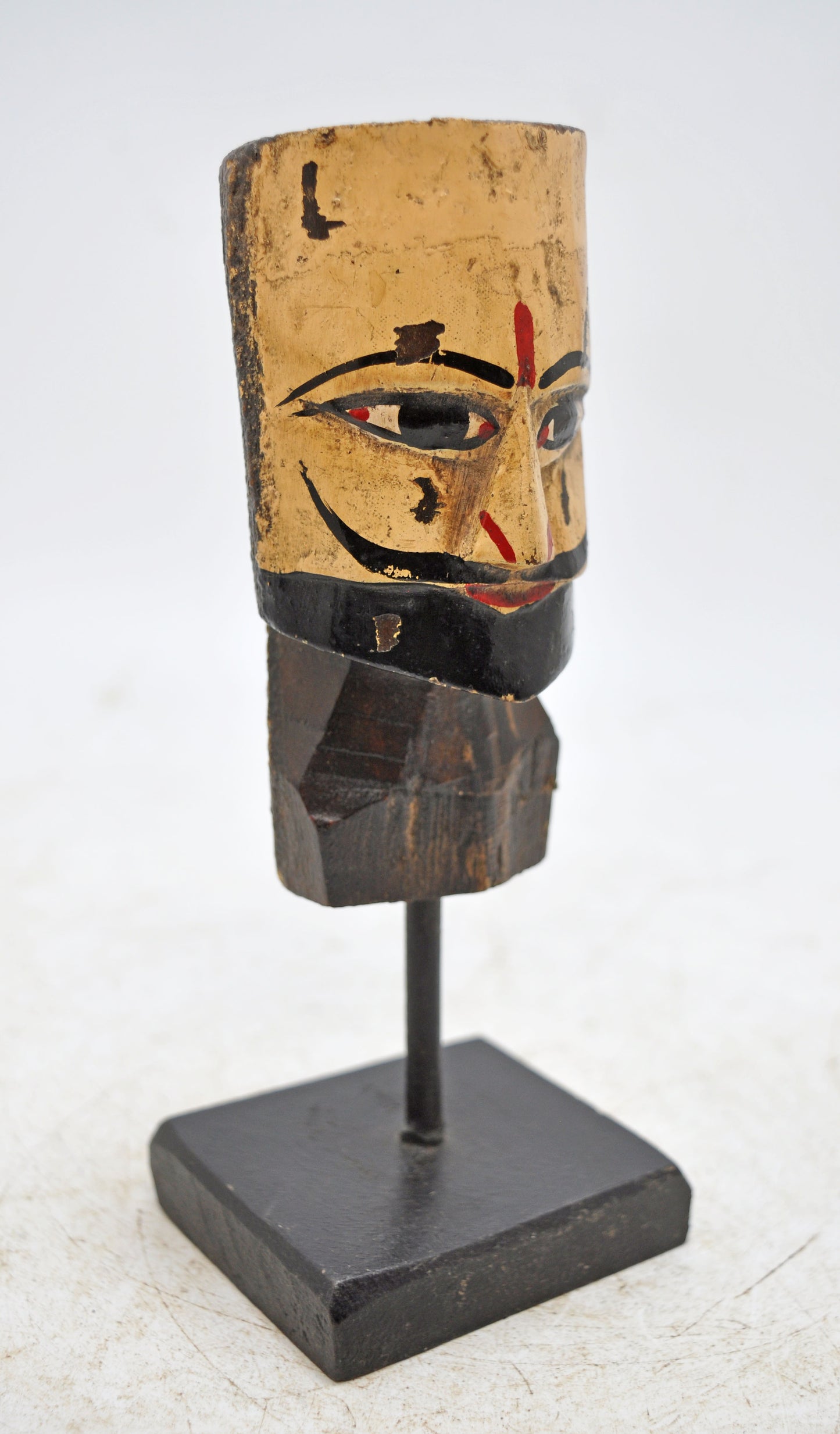 Vintage Wooden Puppet Head Bust Figurine Original Old Hand Carved Painted