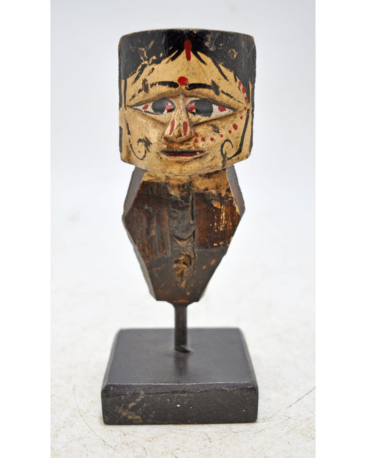 Vintage Wooden Puppet Head Bust Figurine Original Old Hand Carved Painted