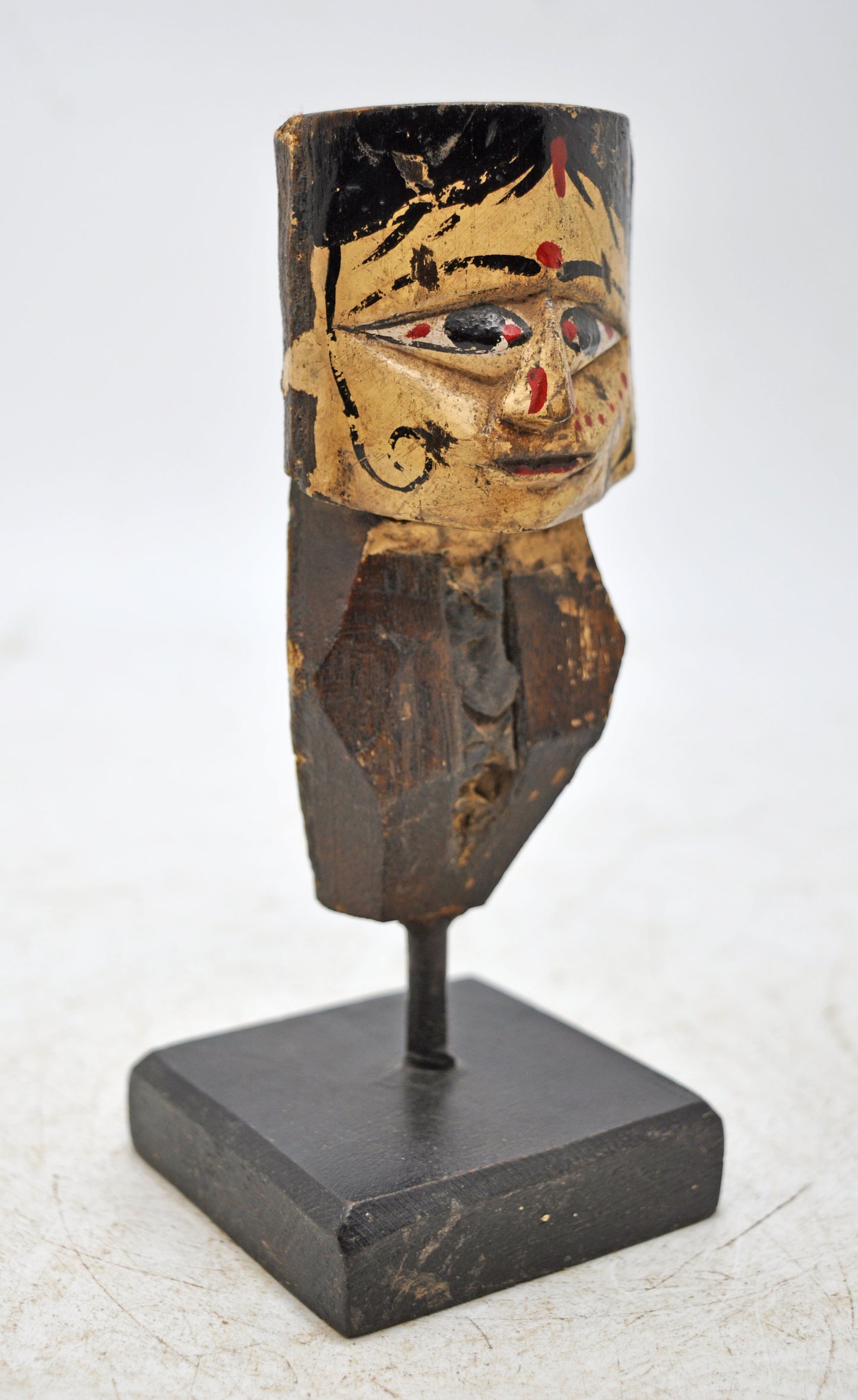 Vintage Wooden Puppet Head Bust Figurine Original Old Hand Carved Painted