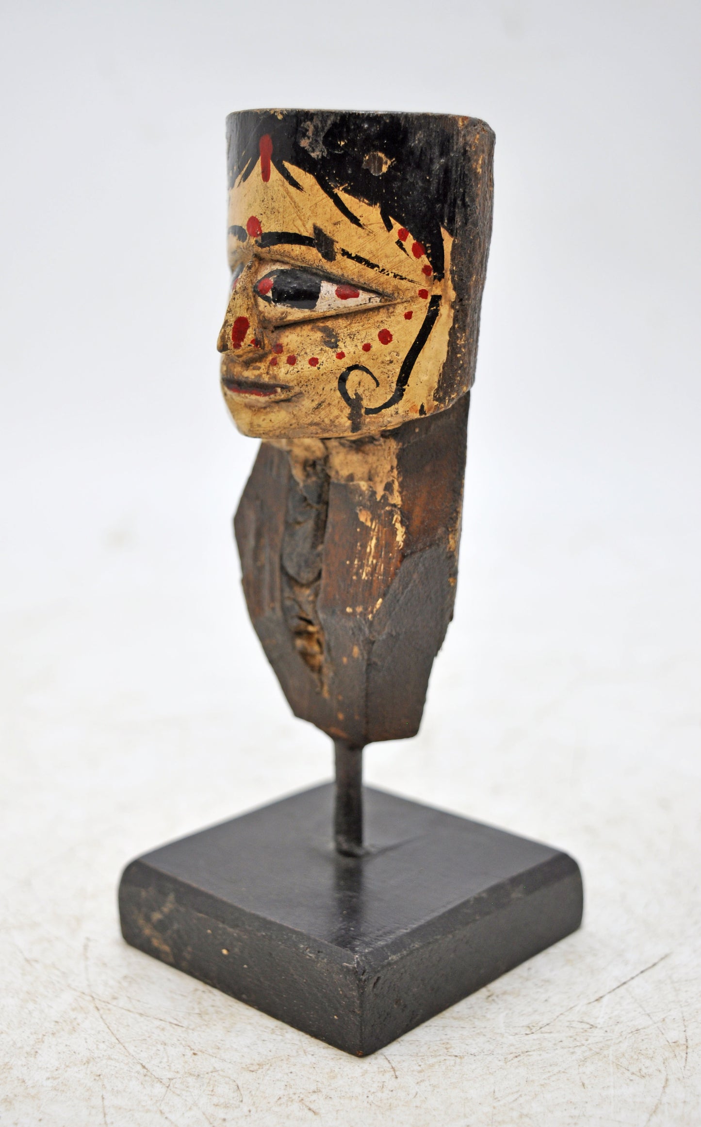 Vintage Wooden Puppet Head Bust Figurine Original Old Hand Carved Painted