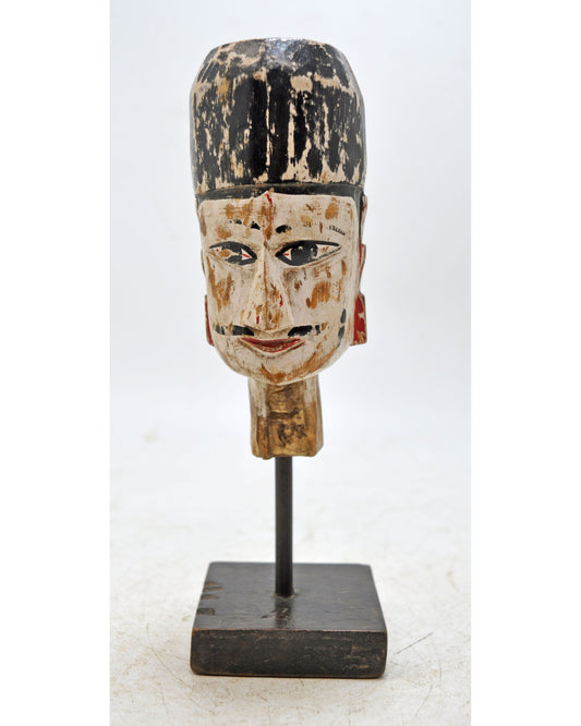 Vintage Wooden Puppet Head Bust Figurine Original Old Hand Carved Painted