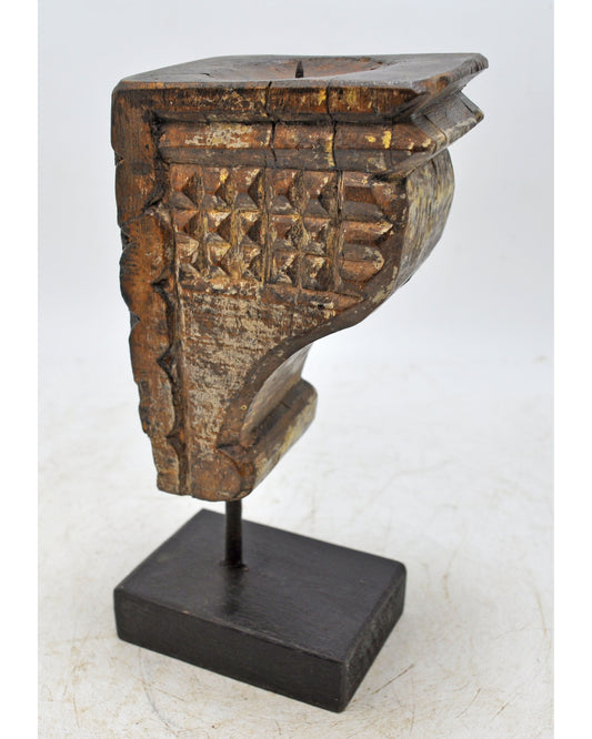 Antique Wooden Carving Block Bracket Candle Holder Original Old Hand Carved