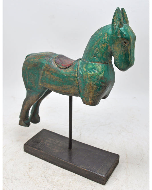 Vintage Wooden Horse Figurine on Stand Original Old Hand Carved Painted