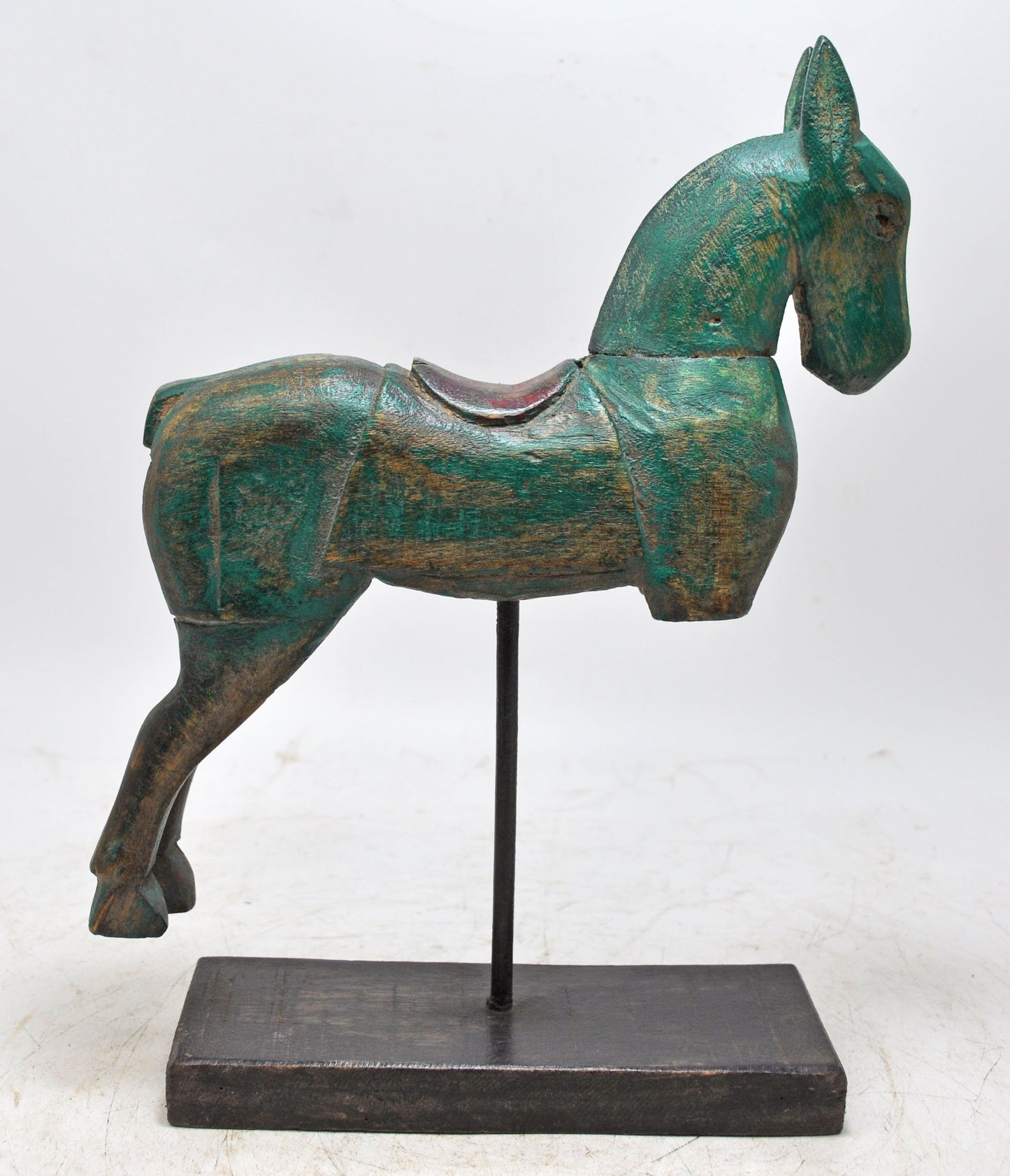 Vintage Wooden Horse Figurine on Stand Original Old Hand Carved Painted