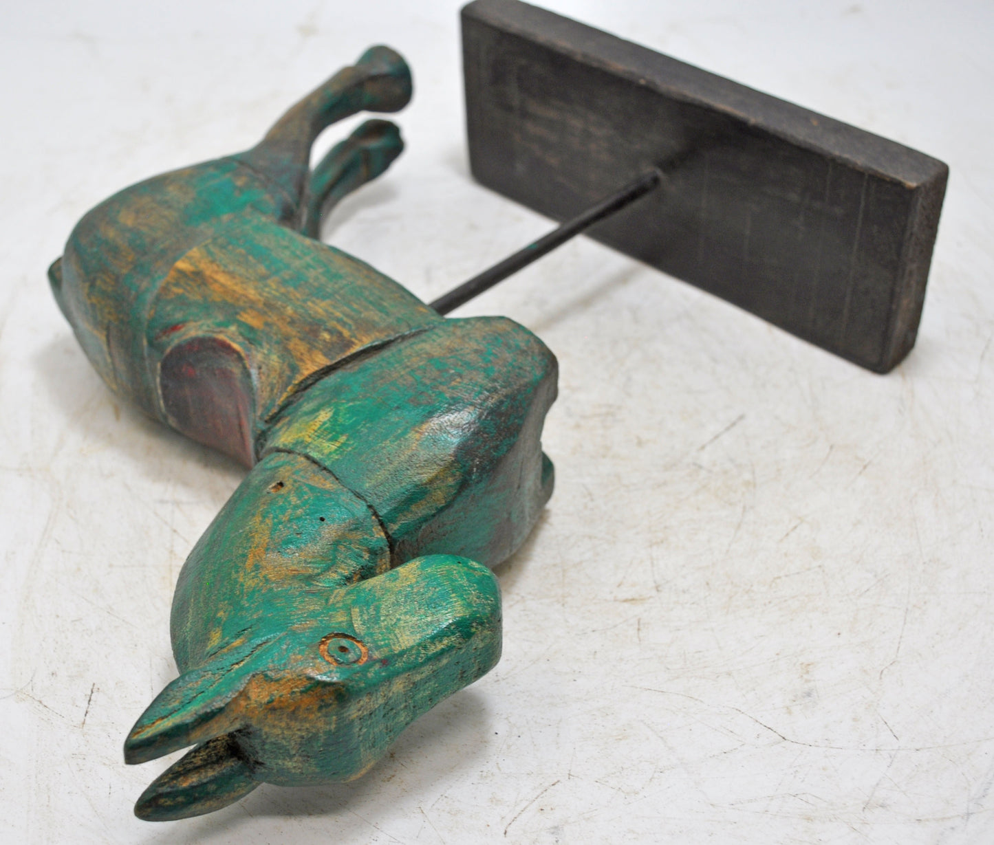 Vintage Wooden Horse Figurine on Stand Original Old Hand Carved Painted
