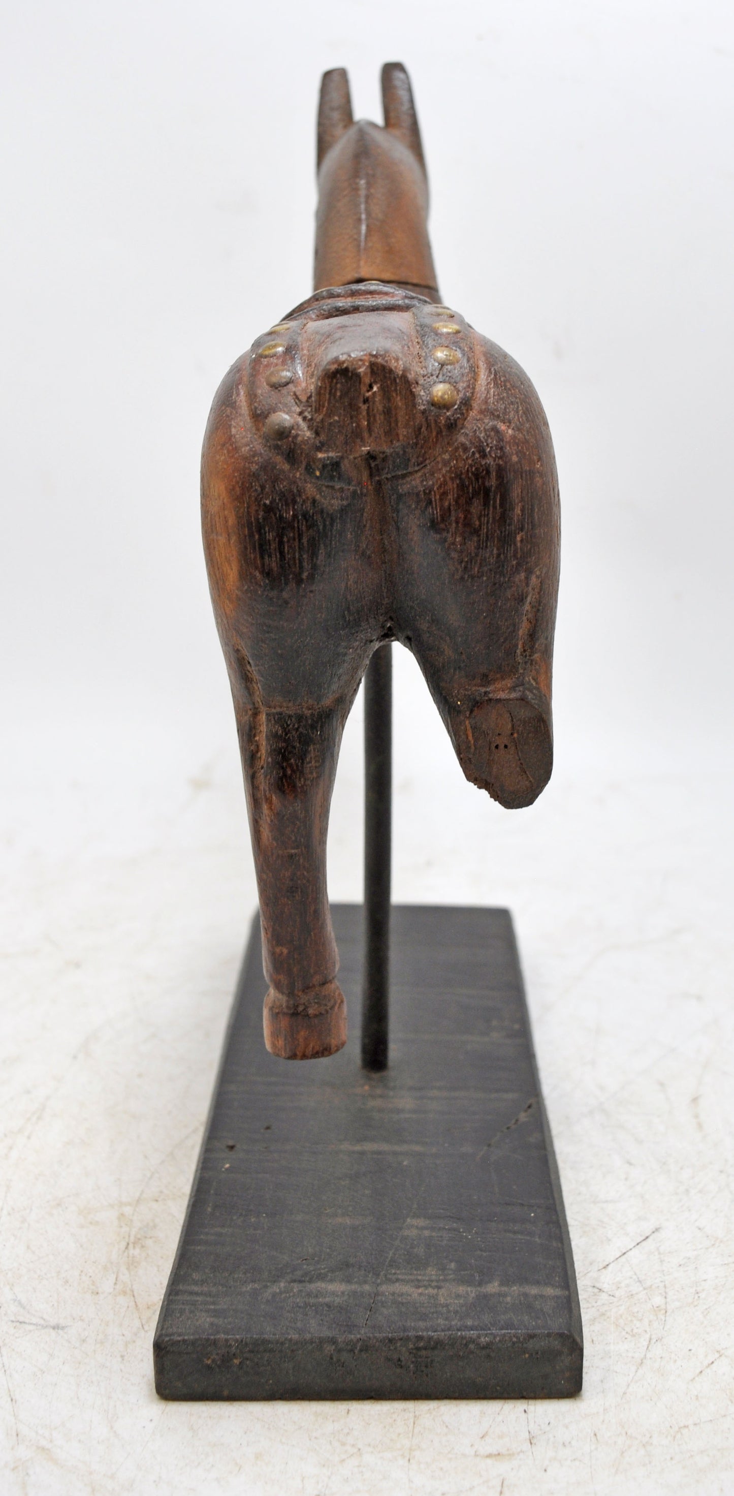 Vintage Wooden Horse Figurine on Stand Original Old Hand Carved Brass Fitted