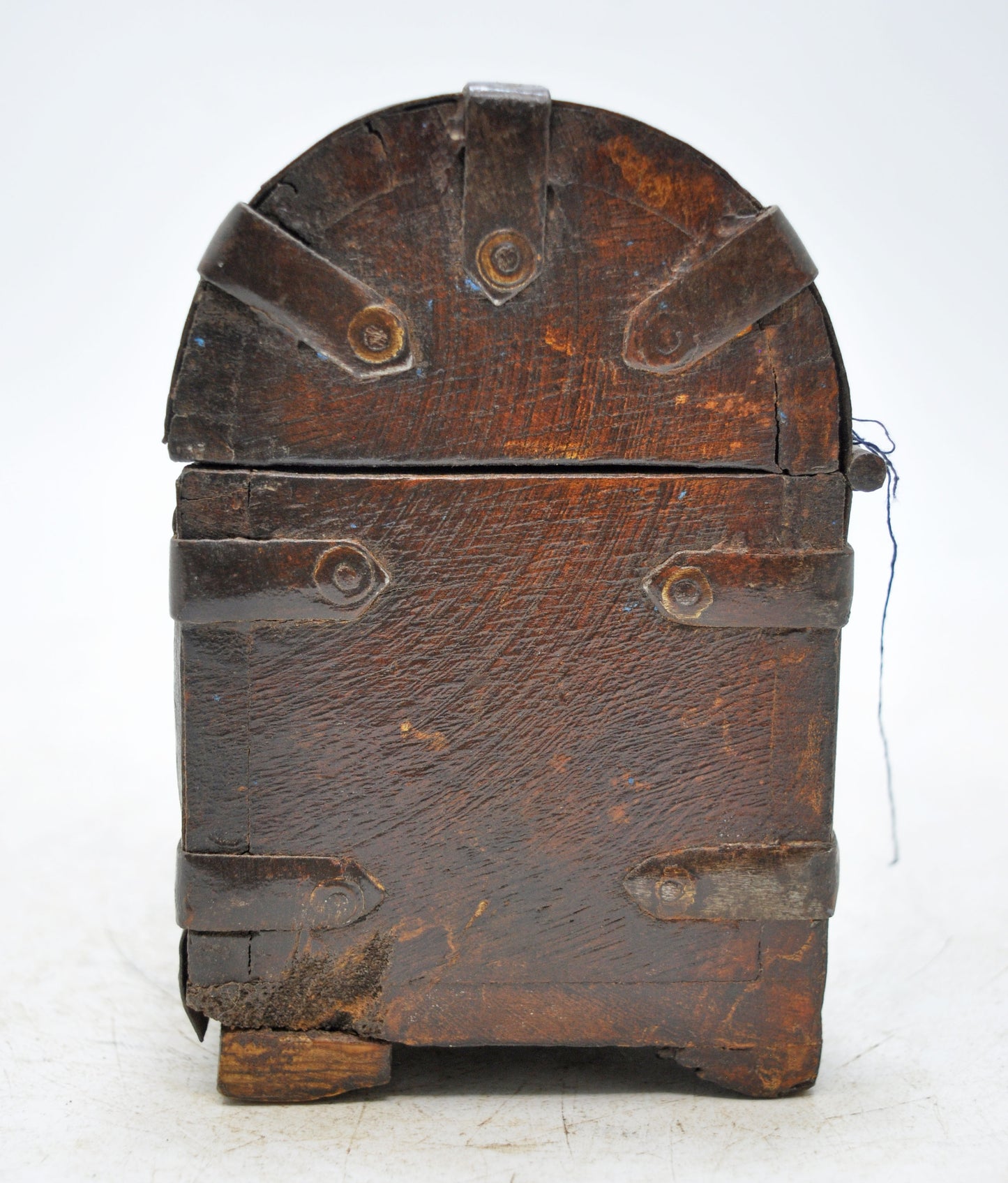 Vintage Wooden Half Round Top Storage Box Original Old Hand Crafted Metal Fitted