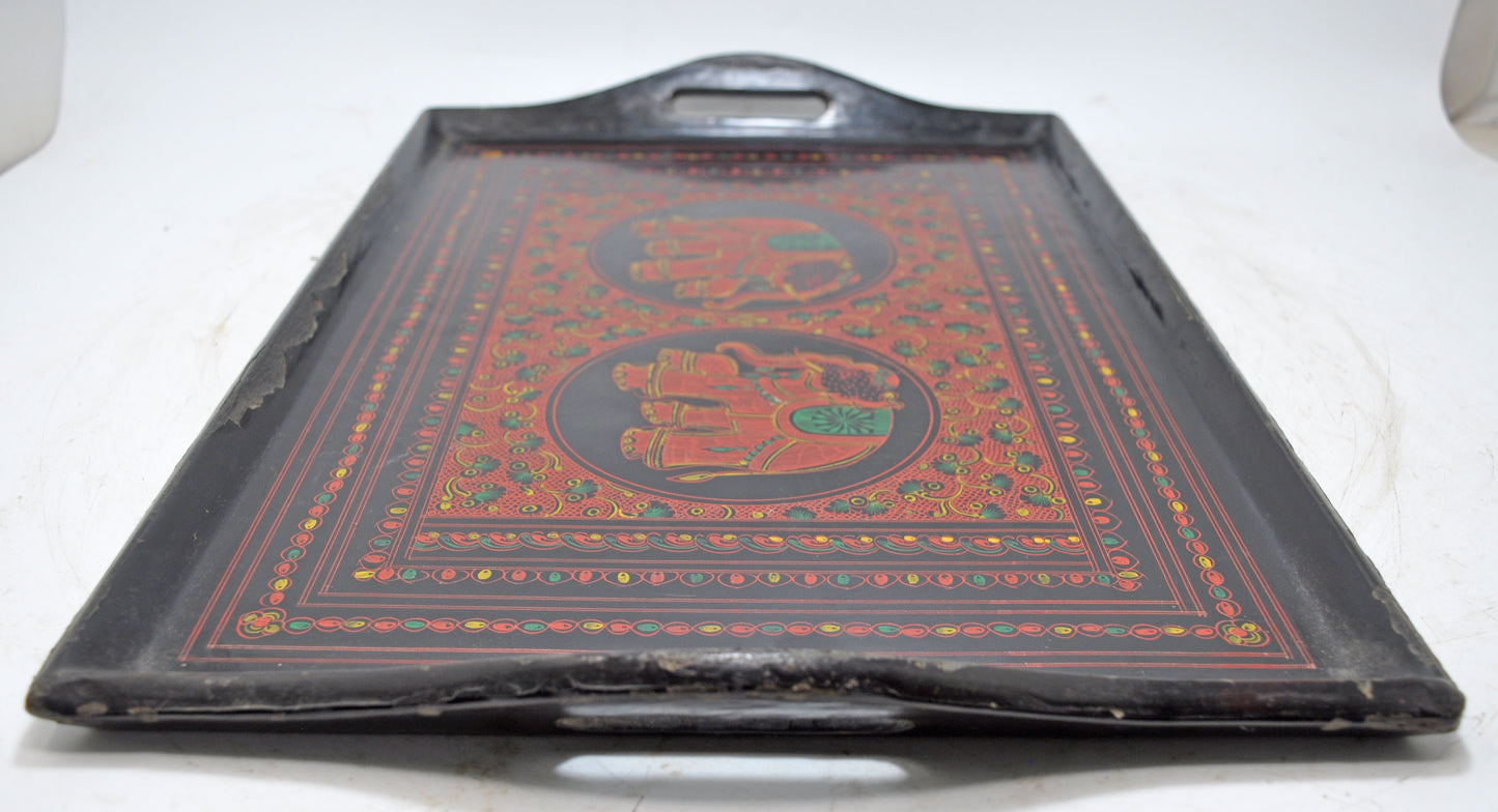 Antique Wooden Large Kitchenware Serving Tray Original Old Very Fine Painted