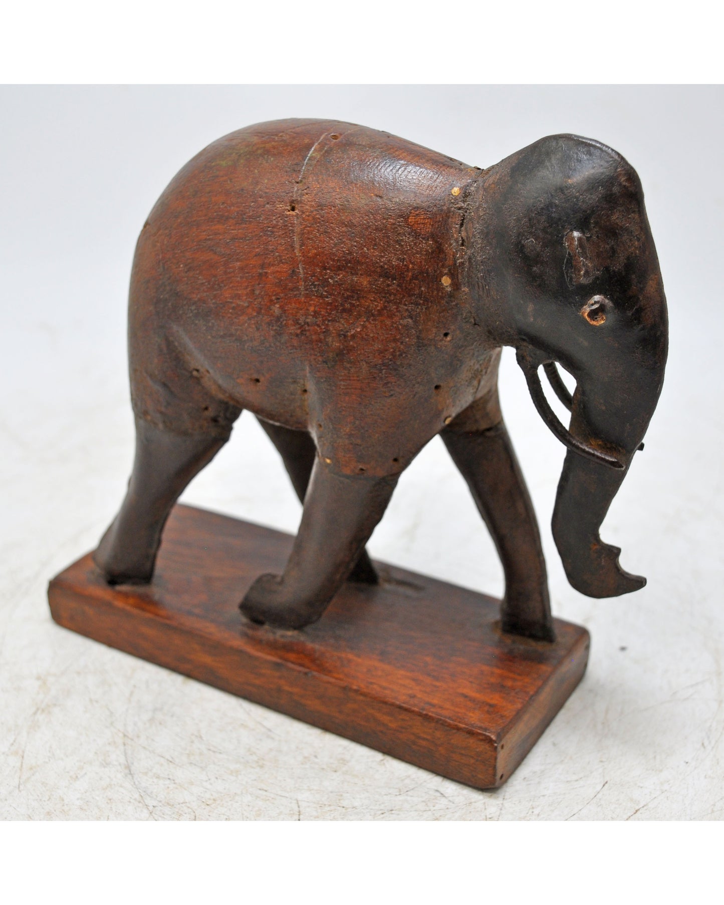 Vintage Wooden Iron Elephant Figurine Original Old Hand Carved