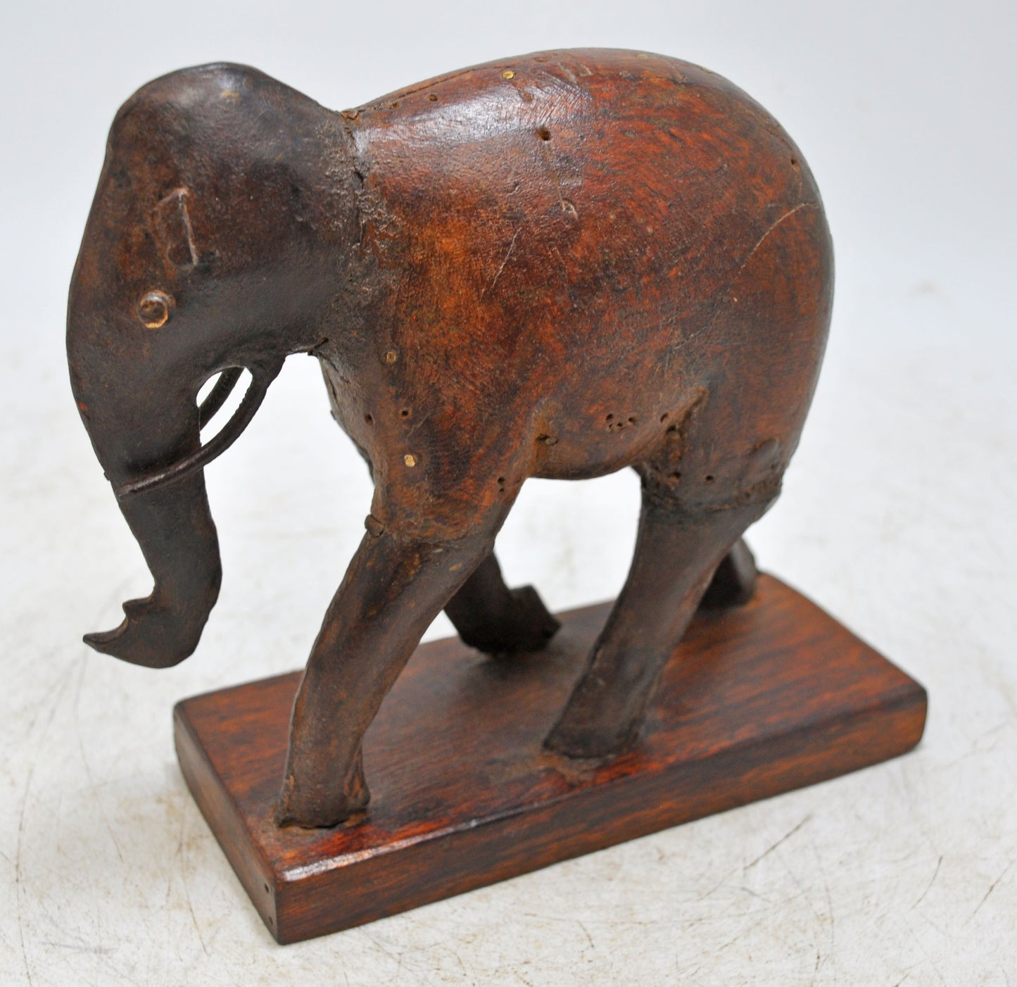 Vintage Wooden Iron Elephant Figurine Original Old Hand Carved