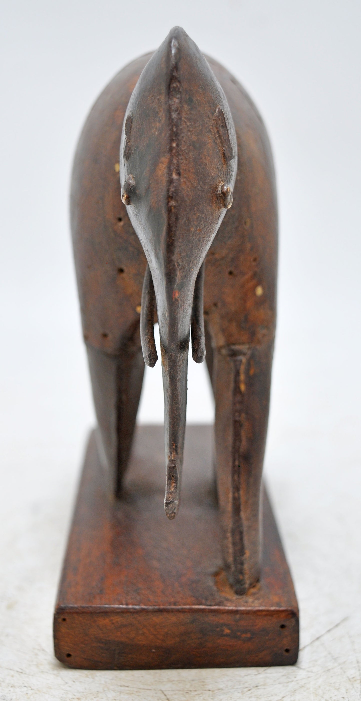 Vintage Wooden Iron Elephant Figurine Original Old Hand Carved
