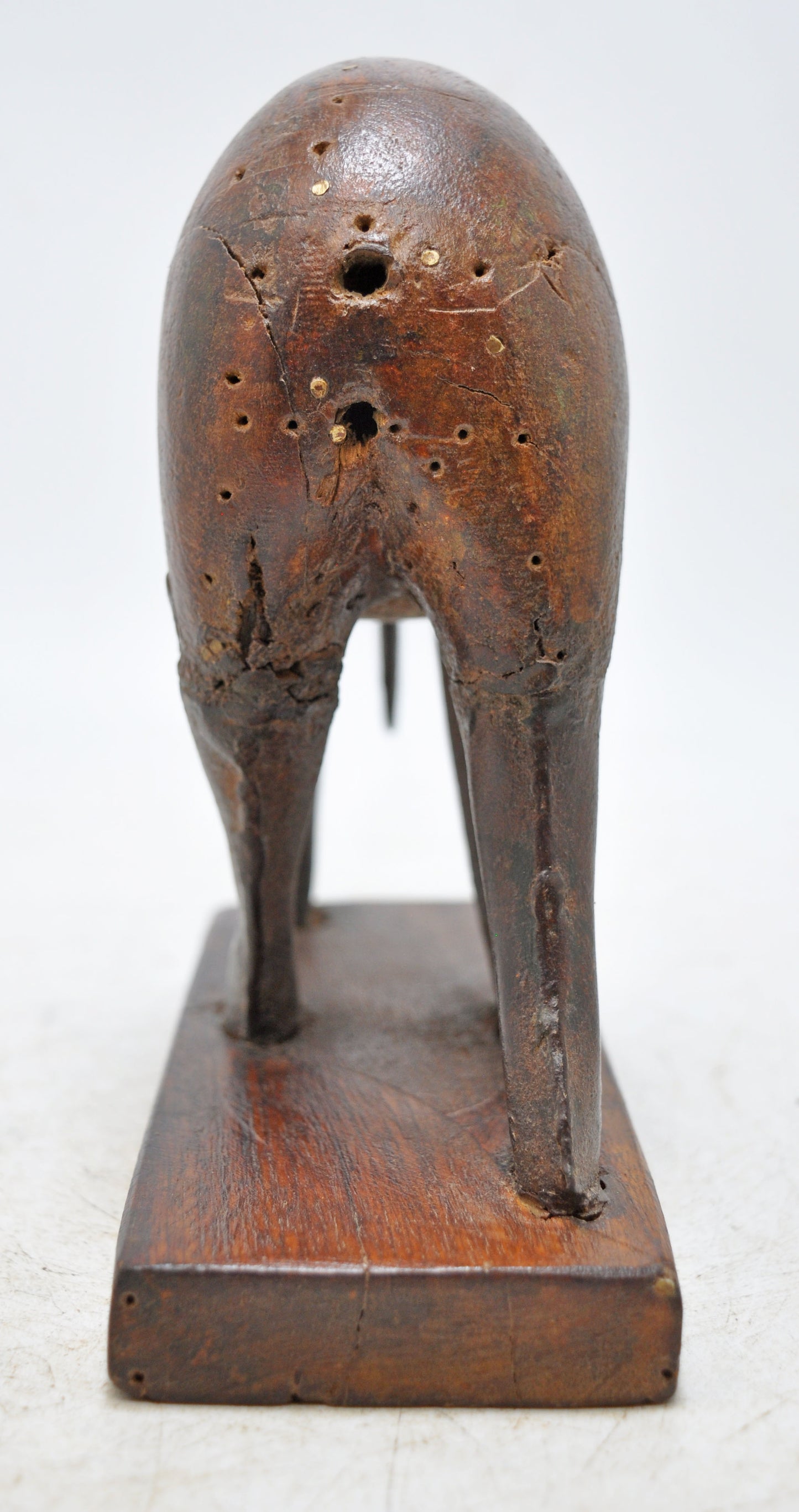 Vintage Wooden Iron Elephant Figurine Original Old Hand Carved