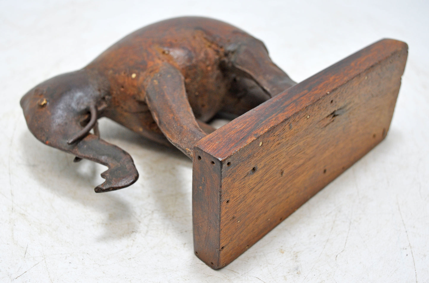 Vintage Wooden Iron Elephant Figurine Original Old Hand Carved