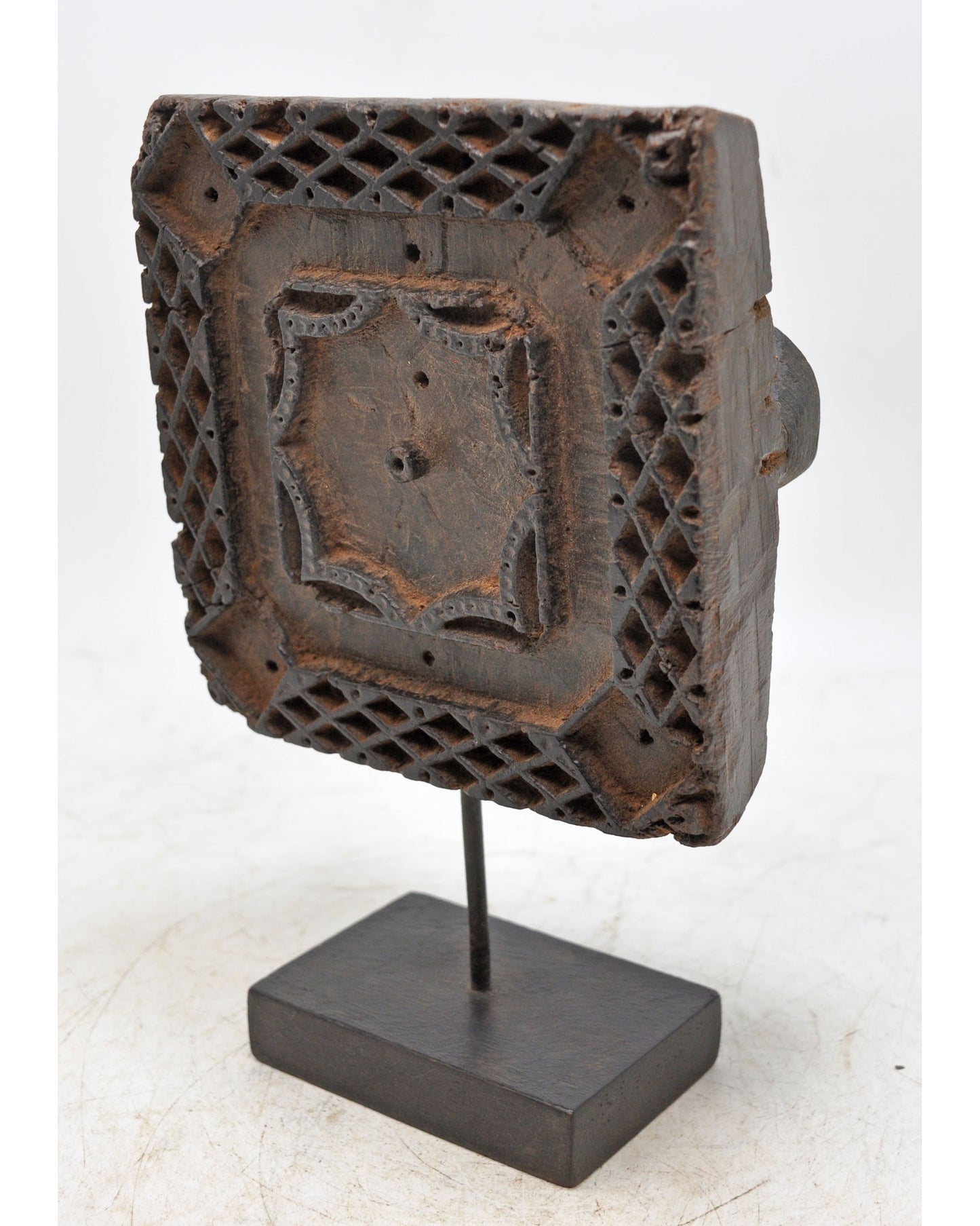 Antique Wooden Textile Printing Block on Stand Original Old Hand Carved