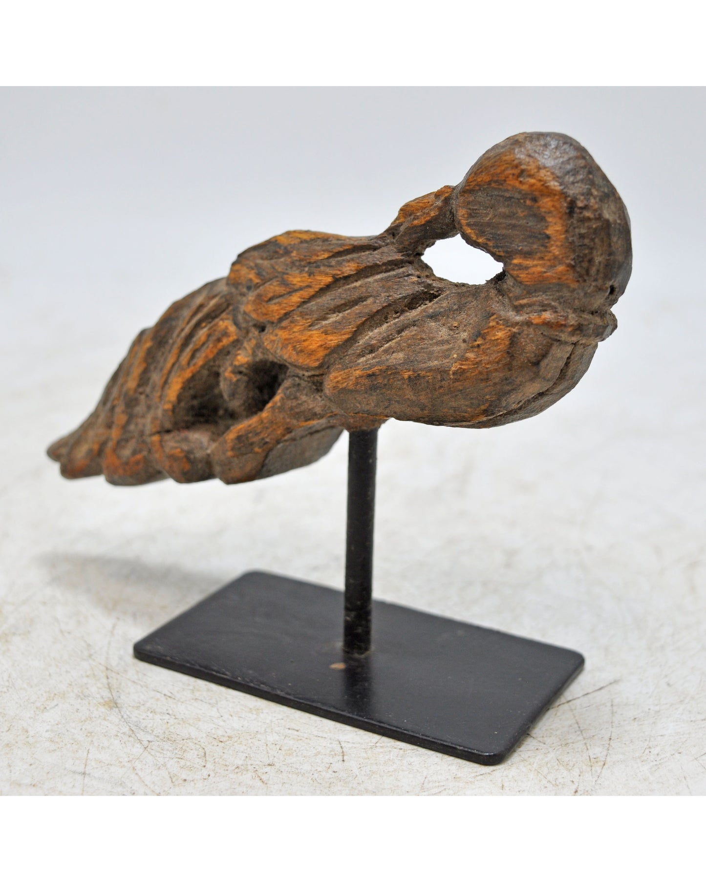 Antique Wooden Bird Figurine on Stand Original Old Fine Hand Carved