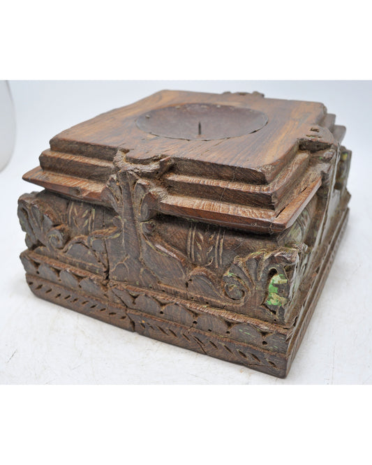 Antique Wooden Pillar Column Base Candle Holder Original Old Fine Hand Carved
