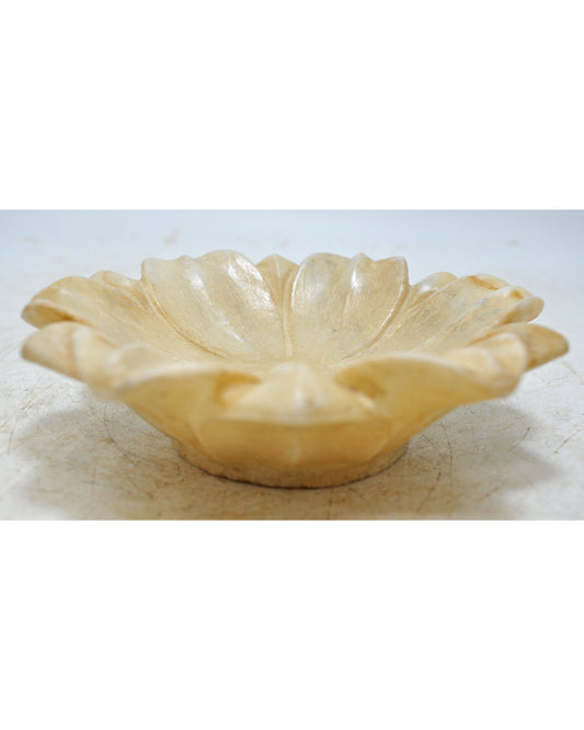 Fine Hand Carved White Marble Lotus Shaped Floral Bowl