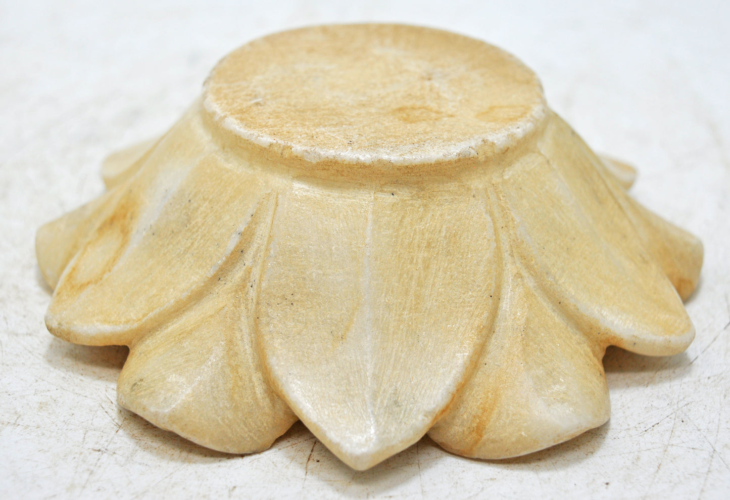 Fine Hand Carved White Marble Lotus Shaped Floral Bowl