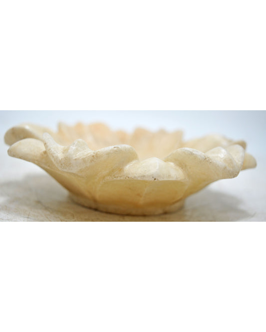 Fine Hand Carved White Marble Lotus Shaped Floral Bowl