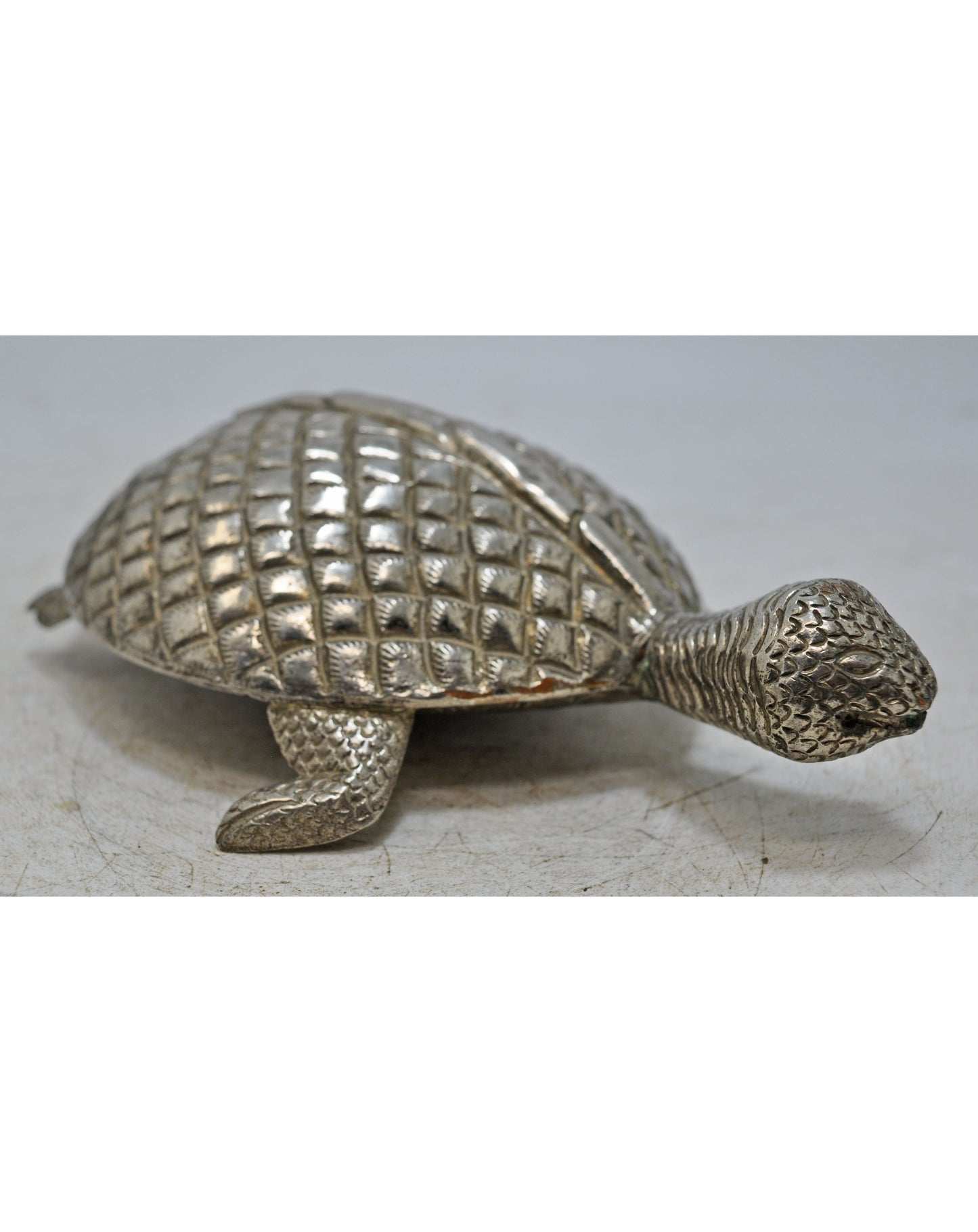 Vintage White Metal Brass Tortoise Turtle Figurine Original Old Fine Hand Crafted Engraved