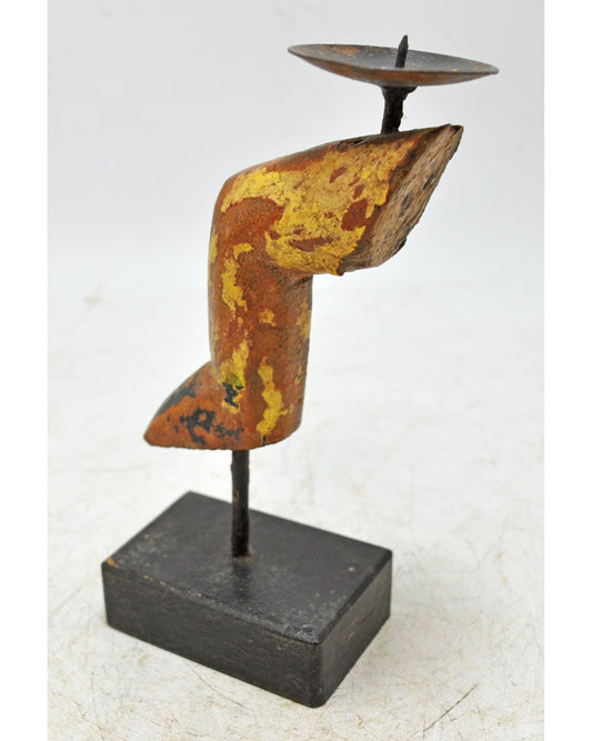 Vintage Wooden Salvage Leg Candle Holder Stand Original old Hand Carved