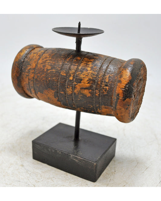 Antique Wooden Thread Spool Pin Candle Holder Original Old Hand Carved