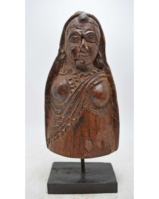 Antique Wooden Woman Lady Figurine Original Old Fine Hand Carved
