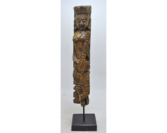 Antique Wooden Woman Lady Musician Figurine Original Old Fine Hand Carved