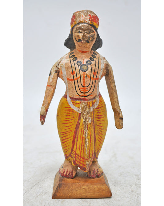 Vintage Wooden Ethnic Man Figurine Original Old Hand Carved Painted