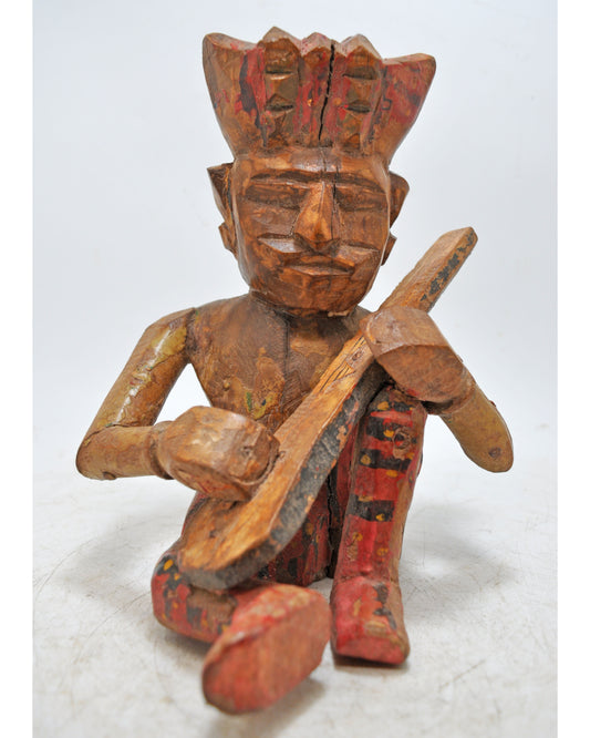 Vintage Wooden Musician Man Figurine Original Old Hand Carved