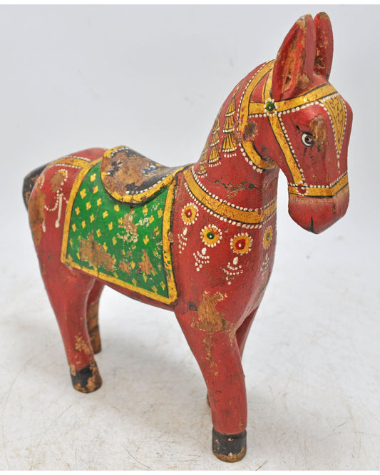 Hand Carved Wooden Standing Horse Figurine Fine Rustic Hand Painted