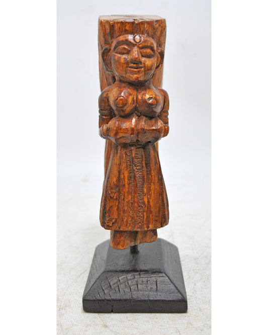 Antique Wooden Woman Lady Musician Figurine Original Old Fine Hand Carved